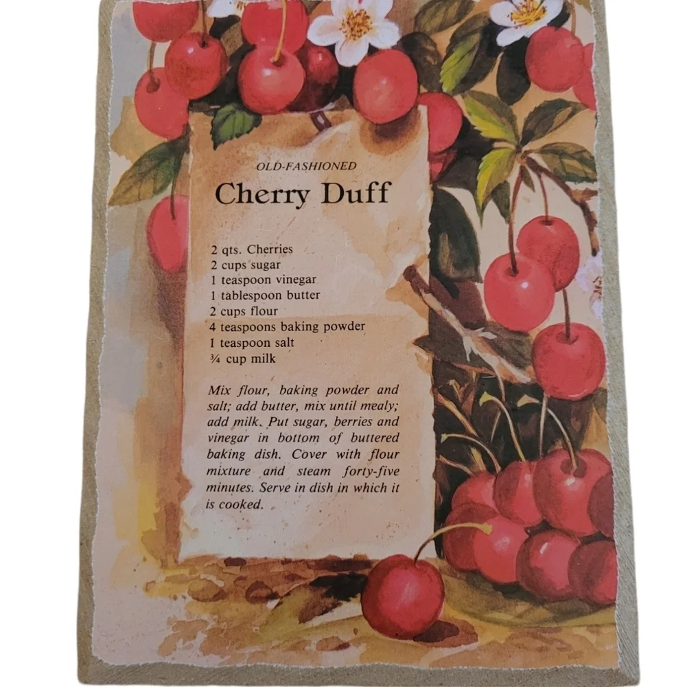 Vintage Gail Monroe Strawberry Shortcake & Cherry Duff Recipe Wall Plaques Set 2